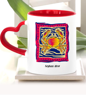 BK Gift Kişiye Özel Yengeç Burcu Kalpli Kupa Bardak Model 5