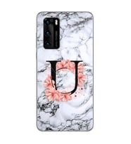 Mermer Çiçekli Harf Tasarım Süper Şeffaf Silikon Telefon Kılıfı Huawei P40 U-Har