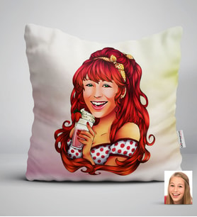 BK Gift Kişiye Özel Kadın Karikatürlü Beyaz Yastık-54