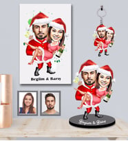 Kişiye Özel Yılbaşı Sevgili Karikatürlü 3 lü Hediye Seti Model-2