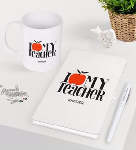 BK Gift Kişiye Özel Öğretmenimi Seviyorum Beyaz Defter Kalem Kupa Seti-3 (Model 1)