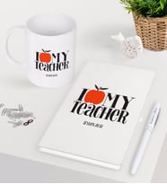 BK Gift Kişiye Özel Öğretmenimi Seviyorum Beyaz Defter Kalem Kupa Seti-3 (Model 1)