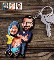 BK Gift Kişiye Özel Aile Karikatürlü Ahşap Anahtarlık - 1