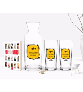 BK Gift Kişiye Özel Renkli Baskılı En Kötü Günümüz Böyle Olsun Tasarımlı İkili Rakı Bardağı Karaf ve Cep Kitabı Hediye Seti-3 (Model 1)