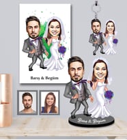 Kişiye Özel Gelin Damat Karikatürlü 3 lü Hediye Seti  Mod-6