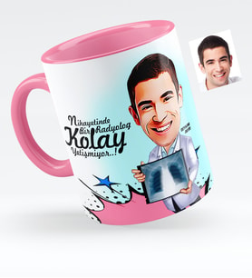 BK Gift Kişiye Özel Bay Radyoloji Uzmanı Karikatürlü Pembe Kupa Bardak  1