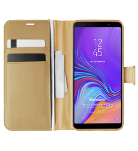 Microsonic Samsung Galaxy A7 2018 Kılıf Delux Leather Wallet Gold