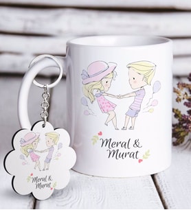 BK Gift Kişiye Özel Sevgililer Günü Beyaz Kupa ve Anahtarlık Hediye Seti-62 (Model 1)