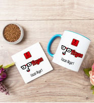 Optisyen Mavi Kupa Bardak Ve Bardak Altlığı Seti
