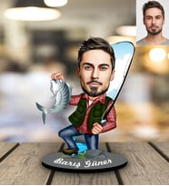 Kişiye Özel Balıkçı Karikatürlü Ahşap Biblo Bay-2