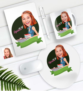 BK Gift Kişiye Özel Bayan Öğretmen Karikatürlü Defter Kalem Kupa Mouse Pad Seti-6 (Model 1)