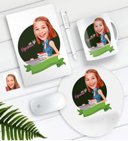 BK Gift Kişiye Özel Bayan Öğretmen Karikatürlü Defter Kalem Kupa Mouse Pad Seti-6 (Model 1)