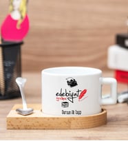 Edebiyat Öğretmenine Hediye Ahşap Altlıklı Fincan