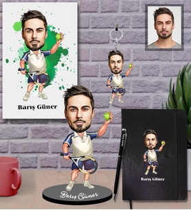 Kişiye Özel Sporcu Karikatürlü 5 li Hediye Seti Bay-1