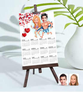 BK Gift Kişiye Özel 15x21 cm Fotoğraf Kartlı Sevgililer Karikatürlü Şövaleli 2024 Takvim -8 (Beyaz)