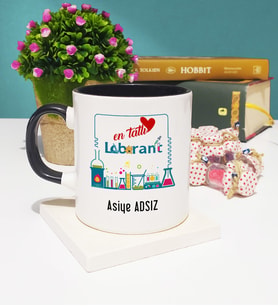 Mesajlı Laborant Tasarımlı Kişiye Özel Laborant Kupa Bardak Siyah