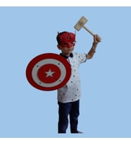 Ahşap Oyuncak Seti 3'lü, Kaptan Türkiye Maskesi, Kalkanı ve Ahşap Tor (Thor) Çekici