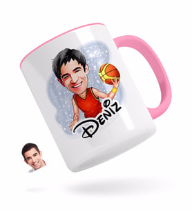 BK Gift Kişiye Özel Erkek Basketbolcu Karikatürlü Pembe Kupa Bardak-1