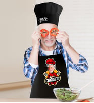 BK Gift Kişiye Özel Bay Chef Karikatürlü Siyah Mutfak Önlüğü Aşçı Şapkası Seti-11