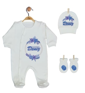Pia Baby GL 1915-01 İsme Özel Üçlü Tulum Set
