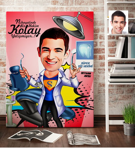 BK Gift Kişiye Özel Bay Diş Hekimi Karikatürlü Kanvas Tablo 70x100cm 1