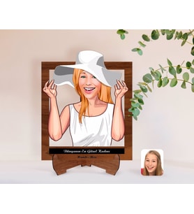BK Gift Kişiye Özel Kadınlar Günü Dünyanın En Güzel Kadını Karikatürlü Ahşap Standlı 3D Biblo-26 (Beyaz)