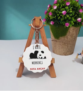 Sevimli Panda Ahşap Anahtarlık