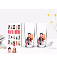 BK Gift Kişiye Özel Renkli Baskılı Sevgililer Karikatürlü İkili Rakı Bardağı ve Rakı Cep Kitabı Hediye Seti-90 (Model 1)