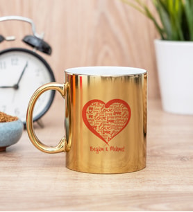 Kişiye Özel Kalpli Gold Kupa Bardak