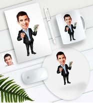 BK Gift Kişiye Özel Bay Bankacı Karikatürlü Defter Kalem Kupa Mouse Pad Seti-1 (Model 1)
