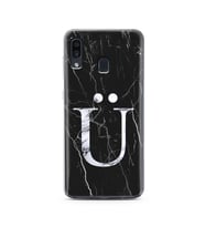 Samsung A30 Siyah Mermer Harf Tasarımlı Telefon Kılıfı Ü-Harfi 
