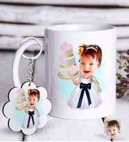 BK Gift Kişiye Özel Kız Çocuk Doğum Günü Karikatürlü Beyaz Kupa ve Anahtarlık Hediye Seti-2 (Model 1)