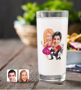 BK Gift Kişiye Özel Sevgililer Karikatürlü Rakı Bardağı-9 (Beyaz)