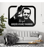 Recep Tayyip Erdoğan  Görseli Ve Yazılı Figürlü Dekoratif Ahşap Tablo