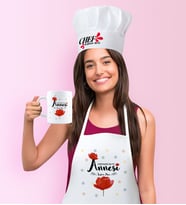 BK Gift Kişiye Özel Dünyanın En İyi Annesi Mutfak Önlüğü Aşçı Şapkası ve Kupa Seti - 10 (Beyaz)