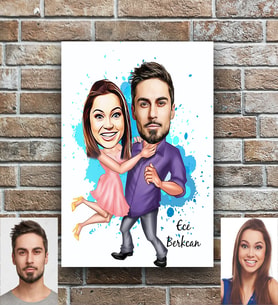 Kişiye Özel  Sevgili Karikatürlü Ahşap Tablo 30x47 Model 2