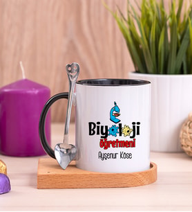 Biyoloji Öğretmeni Ahşap Altlıklı Siyah Kupa Bardak