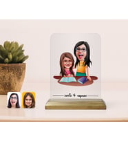 BK Gift Kişiye Özel Anne Kız Karikatürlü Ahşap Standlı Çerçeve-1 (Beyaz)