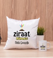 Ziraat Mühendisi Kare Yastık ve Beyaz Kupa Bardak