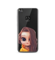 Kahve Saçlı Kız Tasarımlı Süper Şeffaf Silikon Telefon Kılıfı Huawei P9 Lite (20