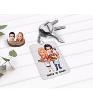 BK Gift Kişiye Özel Sevgililer Karikatürlü Şeffaf Pleksi Anahtarlık-57 (Beyaz)