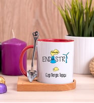 Endüstri Mühendisi Ahşap Altlıklı Kırmızı Kupa Bardak