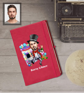 Kişiye Özel Yılbaşı Erkek Karikatürlü Kırmızı Defter Model-8