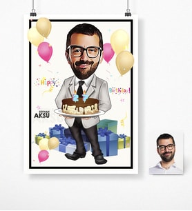 BK Gift Kişiye Özel Doğum Günü Karikatür Afiş Poster 50 X 70 Cm 16
