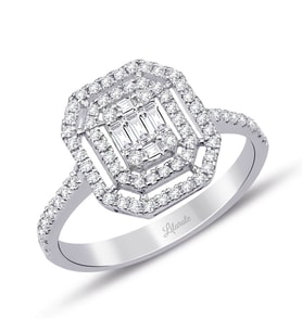0.60 Ct Çift Sıra Baget Kare Tektaş Yüzük
