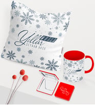 BK Gift Kişiye Özel Yılbaşı Mutlu Yıllar Temalı Kırmızı Kupa Ayna Yastık Seti - 17