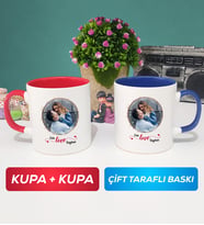 İkili Sevgiliye Sevgililer Günü Hediyesi 11 Kupa Bardak Kırmızı Lacivert