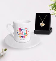 BK Gift Kişiye Özel En İyi Öğretmen Türk Kahvesi Fincanı ve İsimli Papatya Kolye Hediye Seti-12 (Model 1)