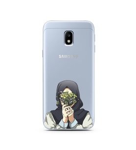 Kapalı Çiçekli Kız Tasarımlı Süper Şeffaf Silikon Telefon Kılıfı Samsung J3 Pro