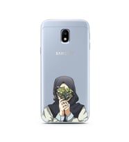 Kapalı Çiçekli Kız Tasarımlı Süper Şeffaf Silikon Telefon Kılıfı Samsung J3 Pro